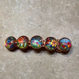 Colorful Floral Round Cabochon Hair Barrette